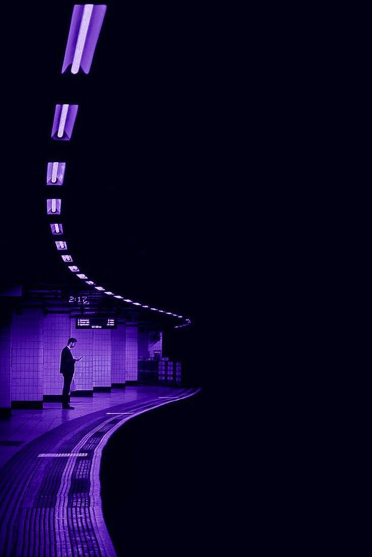 Cinematic purple graded subway station scene