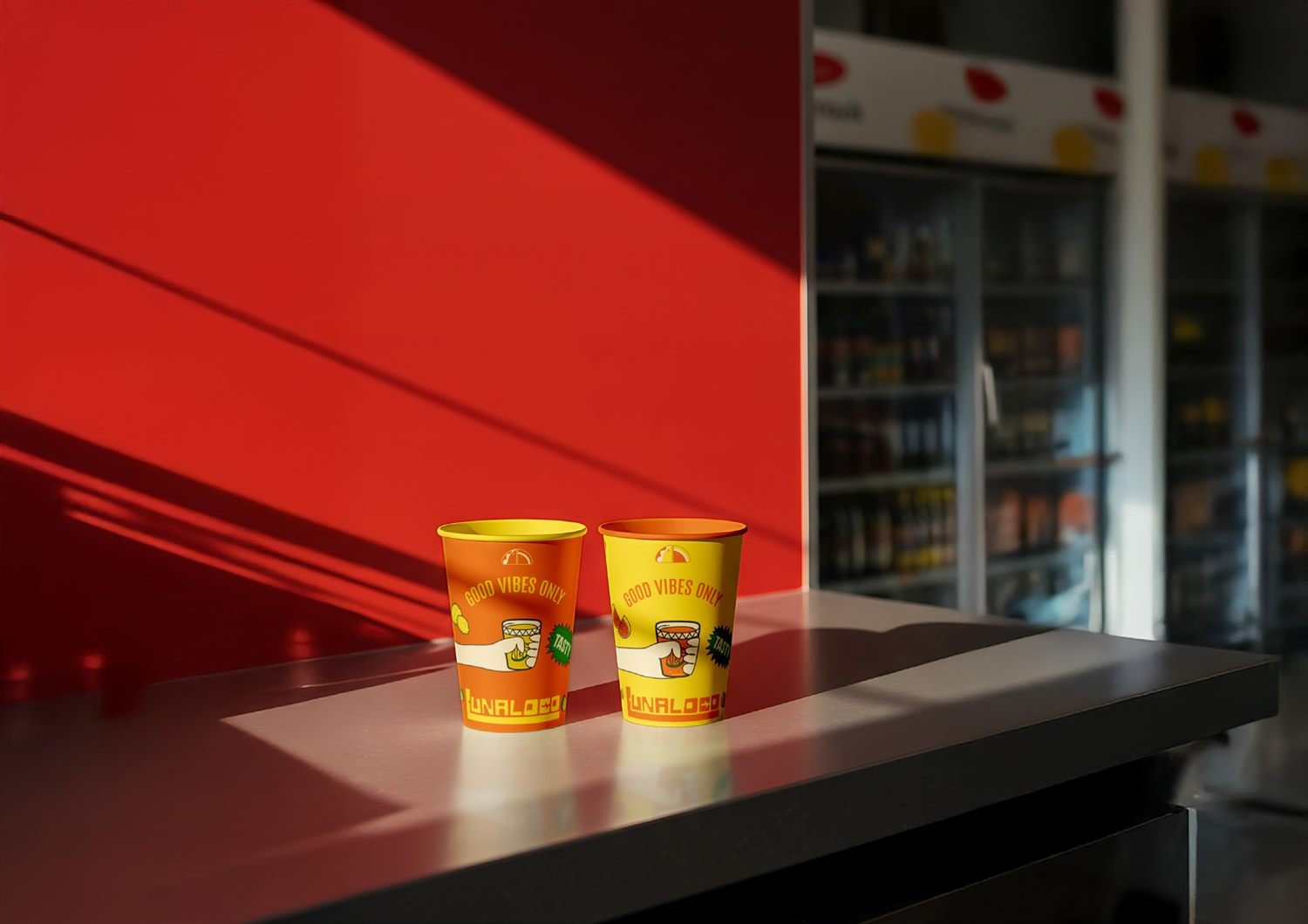 Cups in a fridge
